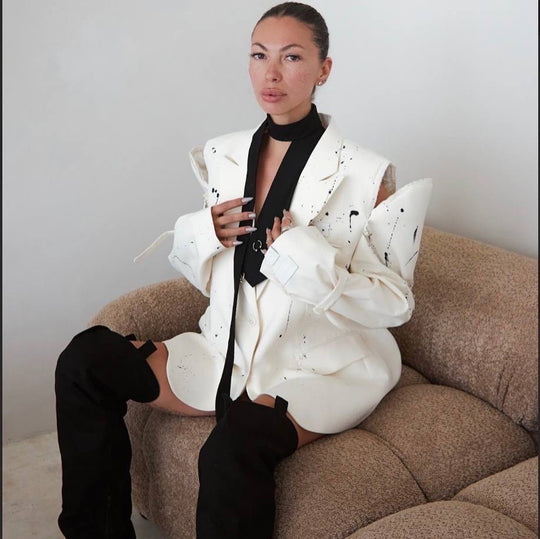 Damen Modischer Oversized-Blazer mit kreativen Akzentmustern R&B