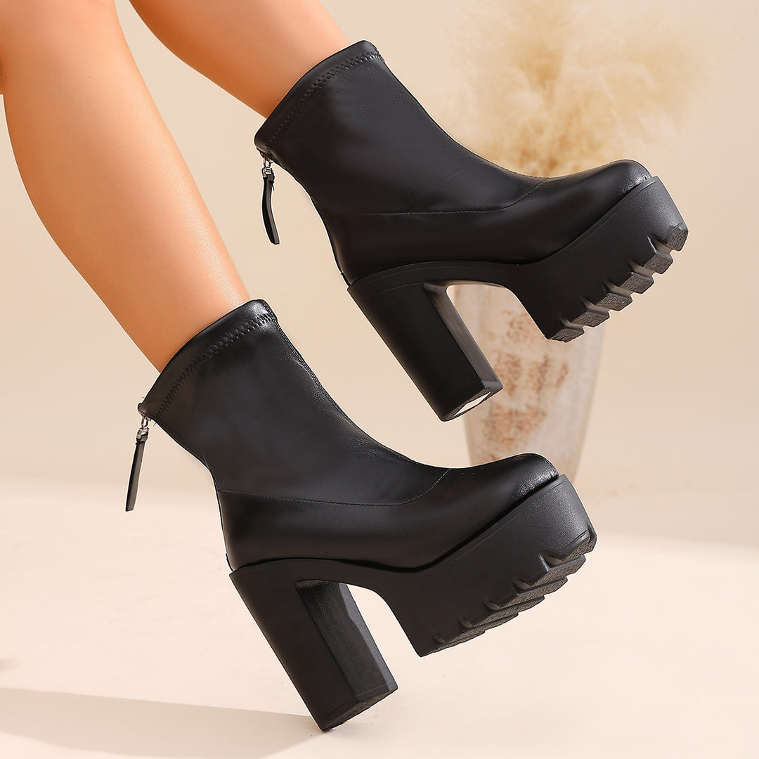 Damen Praktische und modische Stiefeletten mit hohem Blockabsatz R&B