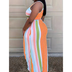 Damen Maxikleid mit buntem gestreiften Design und figurbetontem Schnitt R&B