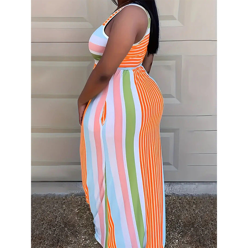 Damen Maxikleid mit buntem gestreiften Design und figurbetontem Schnitt R&B