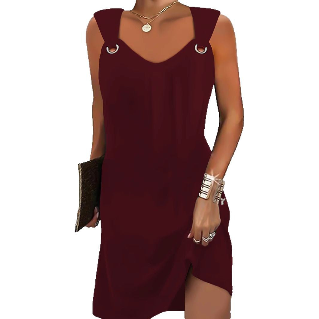 Damen minimalistisch gestaltetes Kleid mit schulterfreien Riemen und seitlichem Schlitz R&B