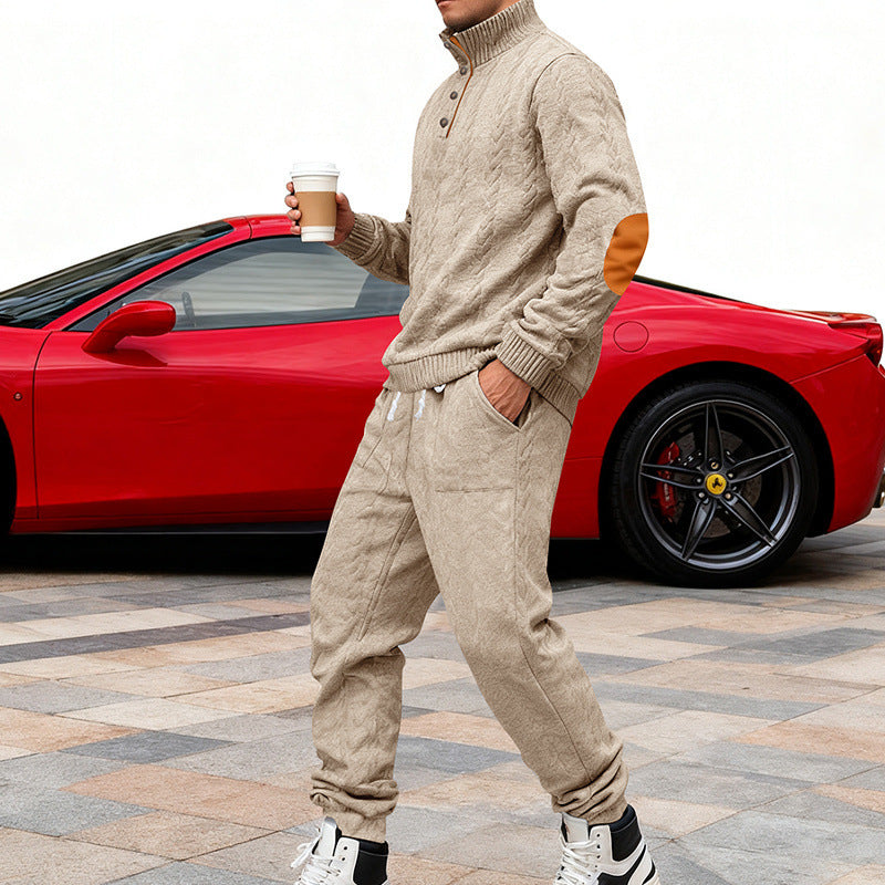 Herren Strick-Jogginganzug mit modischem Kragen und praktischen Taschen R&B