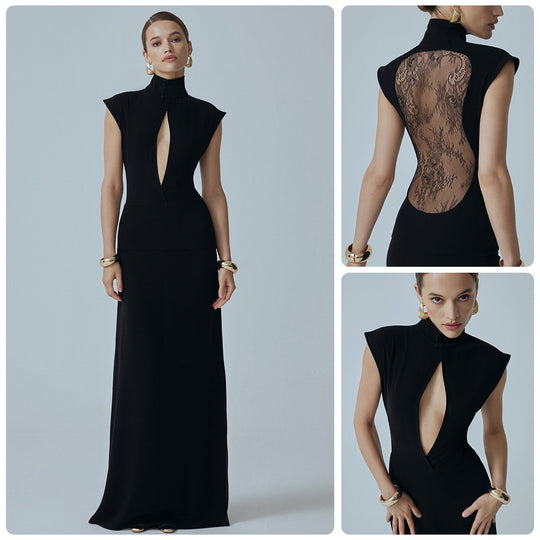Damen Elegantes Minikleid mit Spitzenbesatz und glamourösen Ärmeln R&B