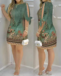 Damen Kleid mit floralen Mustern und offenen Schulterdetails R&B