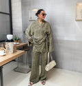 Damen lässiger Kimono-Hosenanzug mit Bindegürtel
