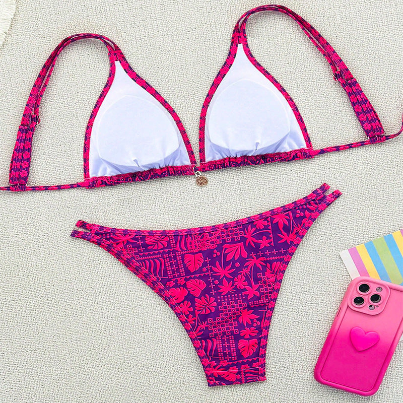 Damen Triangel-Bikini mit floralem Muster und feinen Akzenten R&B