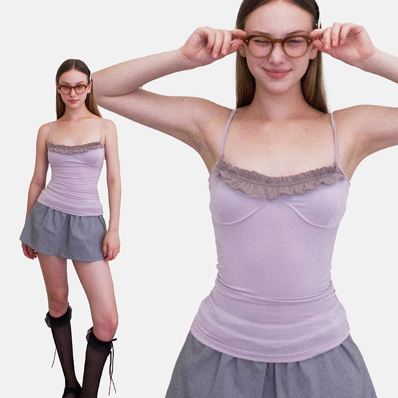 Damen Top mit raffiniertem Rüschensaum und verstellbaren Trägern R&B