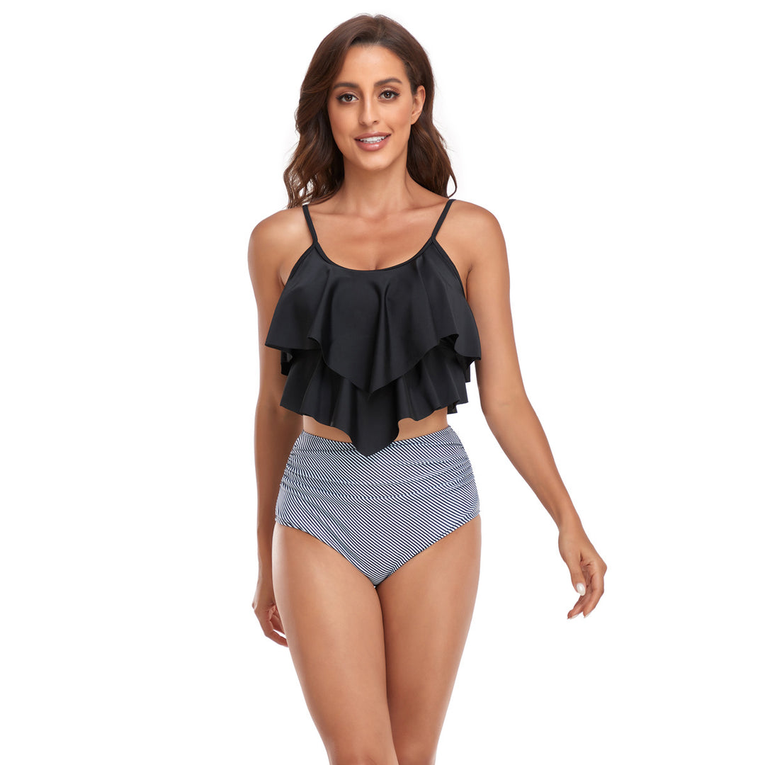 Damen Tankini-Set mit fließendem Rüschendesign und figurbetonter Bikinihose R&B
