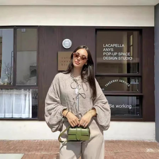 Damen leicht gefütterte Knitjacke mit Kordelzug und weiten Ärmeln R&B