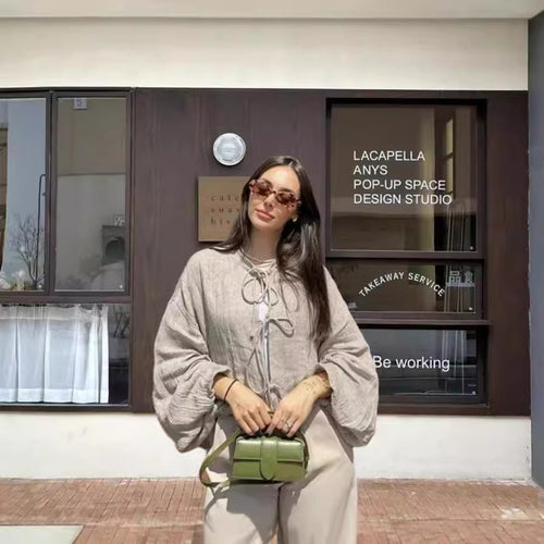Damen leicht gefütterte Knitjacke mit Kordelzug und weiten Ärmeln R&B