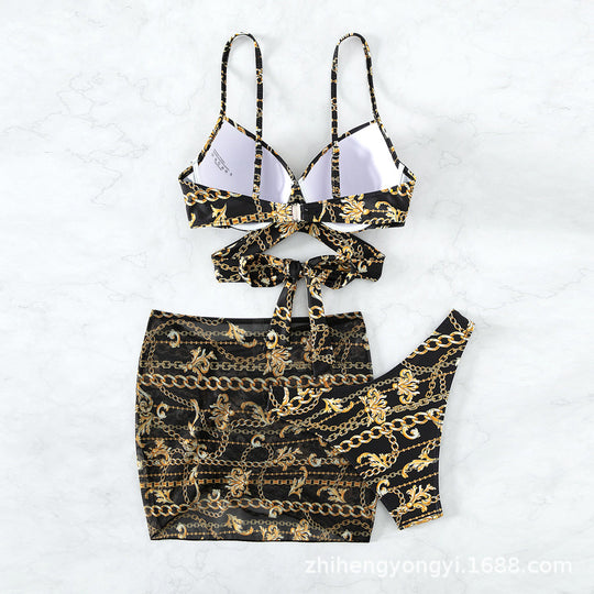Damen Bikini mit ausgefallenem Kettenmuster und integriertem Rock R&B