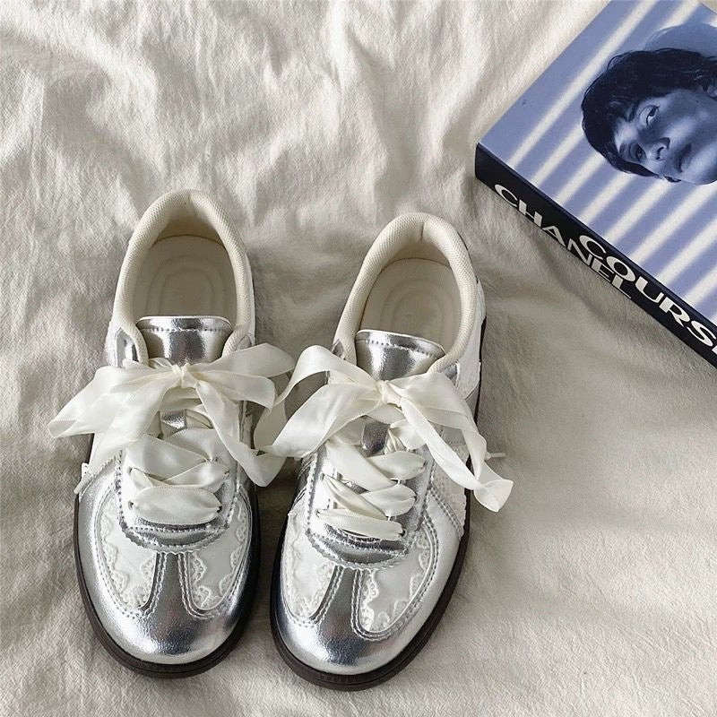Damen Modische Sneaker mit luxuriösem Spitzen-Design und auffälligen Schleifen R&B