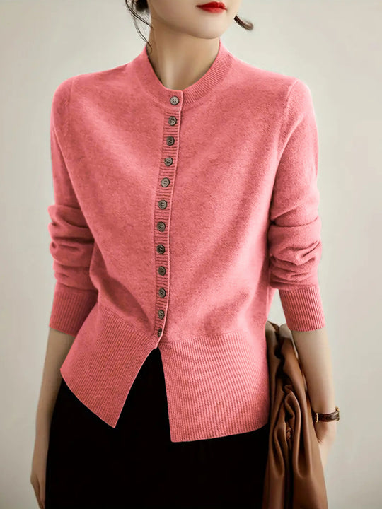 Damen modische Strickjacke mit Knopfleiste und Rippstrickdetails R&B