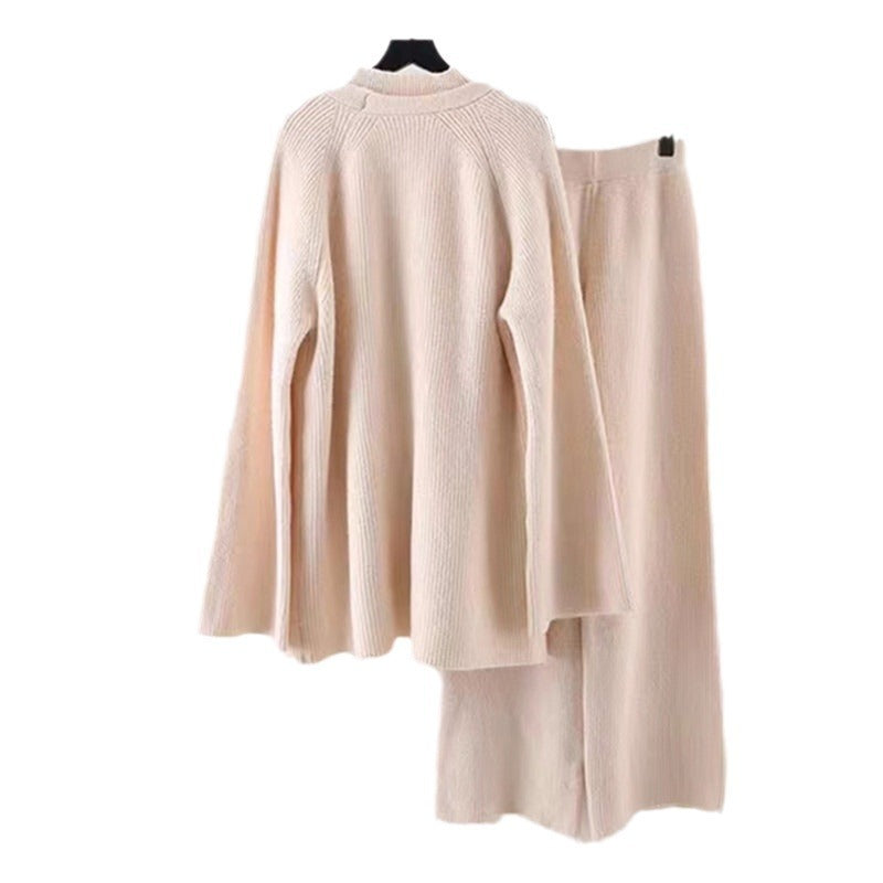 Damen kuscheliges Strickensemble mit weitem Cardigan und bequemen Hosen R&B