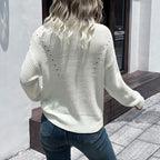 Damen lässiger Strickpullover mit V-Ausschnitt R&B