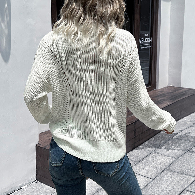 Damen lässiger Strickpullover mit V-Ausschnitt R&B