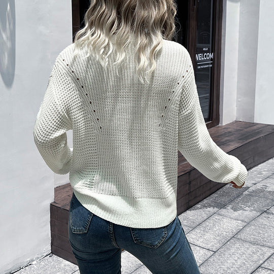Damen lässiger Strickpullover mit V-Ausschnitt R&B