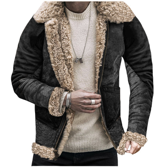 Herren Teddy-Lederjacke mit warmem Innenfutter R&B