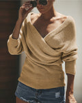 Damen Lässiger Strickpullover mit tiefem V-Ausschnitt und oversize Schnitt R&B