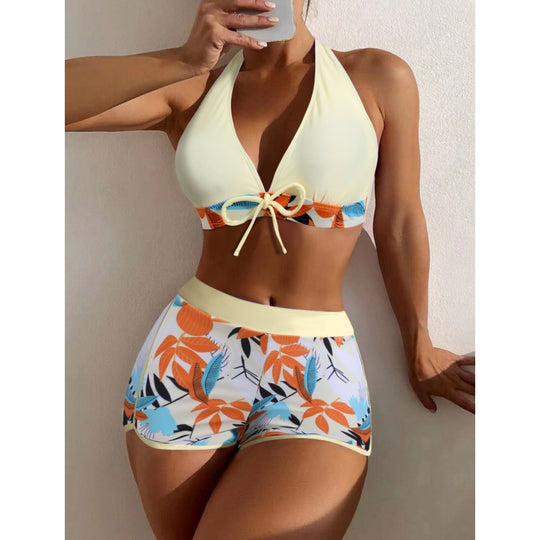 Damen Hochgeschlossen Bikini mit verspieltem Blumenmuster R&B