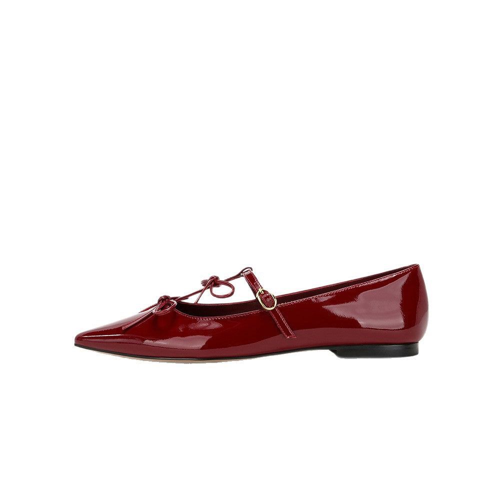 Damen Ballerina-Schuhe mit verspieltem Schleifendetail und eleganter Lackoberfläche