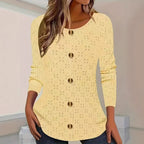 Damen Langarm Blusenshirt mit dekorativen Knopfdetails und filigranem Lochmuster R&B