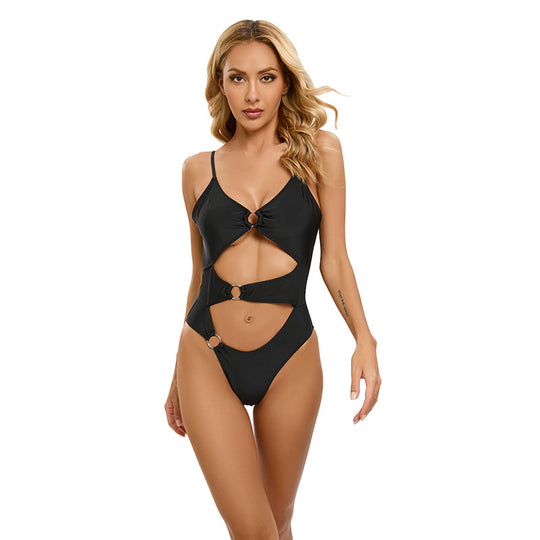 Damen Einteiler Badeanzug mit modischem Cut-Out und verspieltem Ringdetail R&B