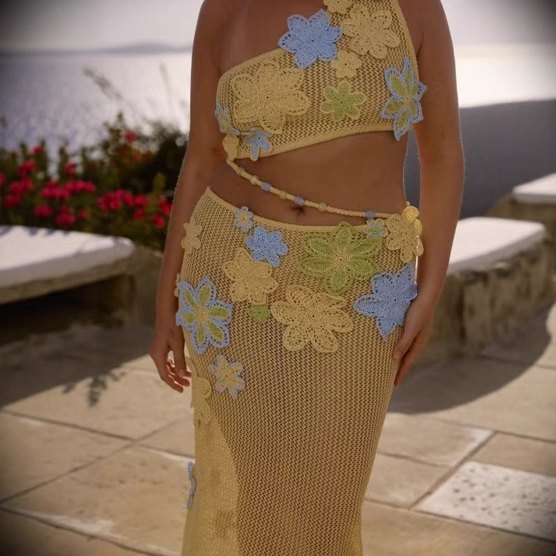 Damen Häkelrock mit floralen Applikationen und asymmetrischem Schnitt R&B