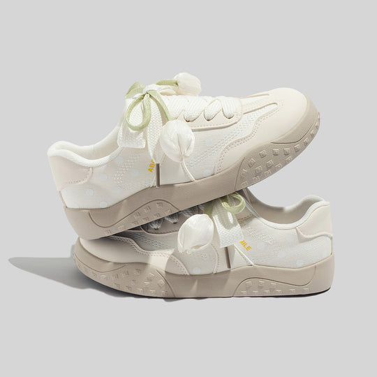 Damen Freizeit Sneakers mit leichtem Punktemuster und verspielten Schleifen R&B