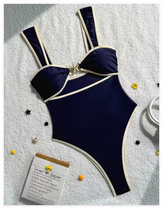 Damen Einteiler Badeanzug mit elegantem Schnitt und verstellbaren Trägern R&B