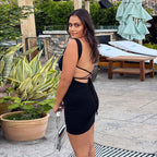 Damen Figurbetontes Minikleid mit elegantem Rüschendesign und Spaghetti-Trägern EB