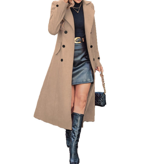 Damen eleganter, langjähriger Trenchcoat mit klassischem Schnitt und schmaler Silhouette R&B