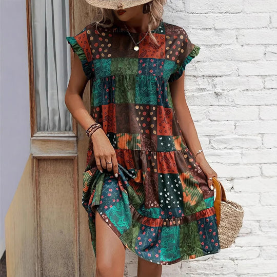 Damen Freizeitliches Patchwork Kleid R&B