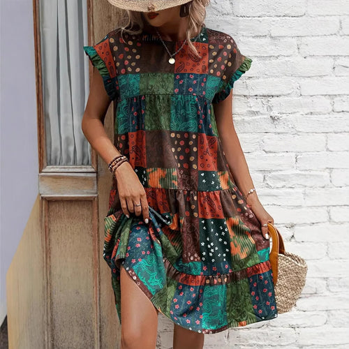 Damen Freizeitliches Patchwork Kleid R&B