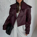 Damen Kunstlederjacke im modischen Biker-Stil mit breitem Revers R&B