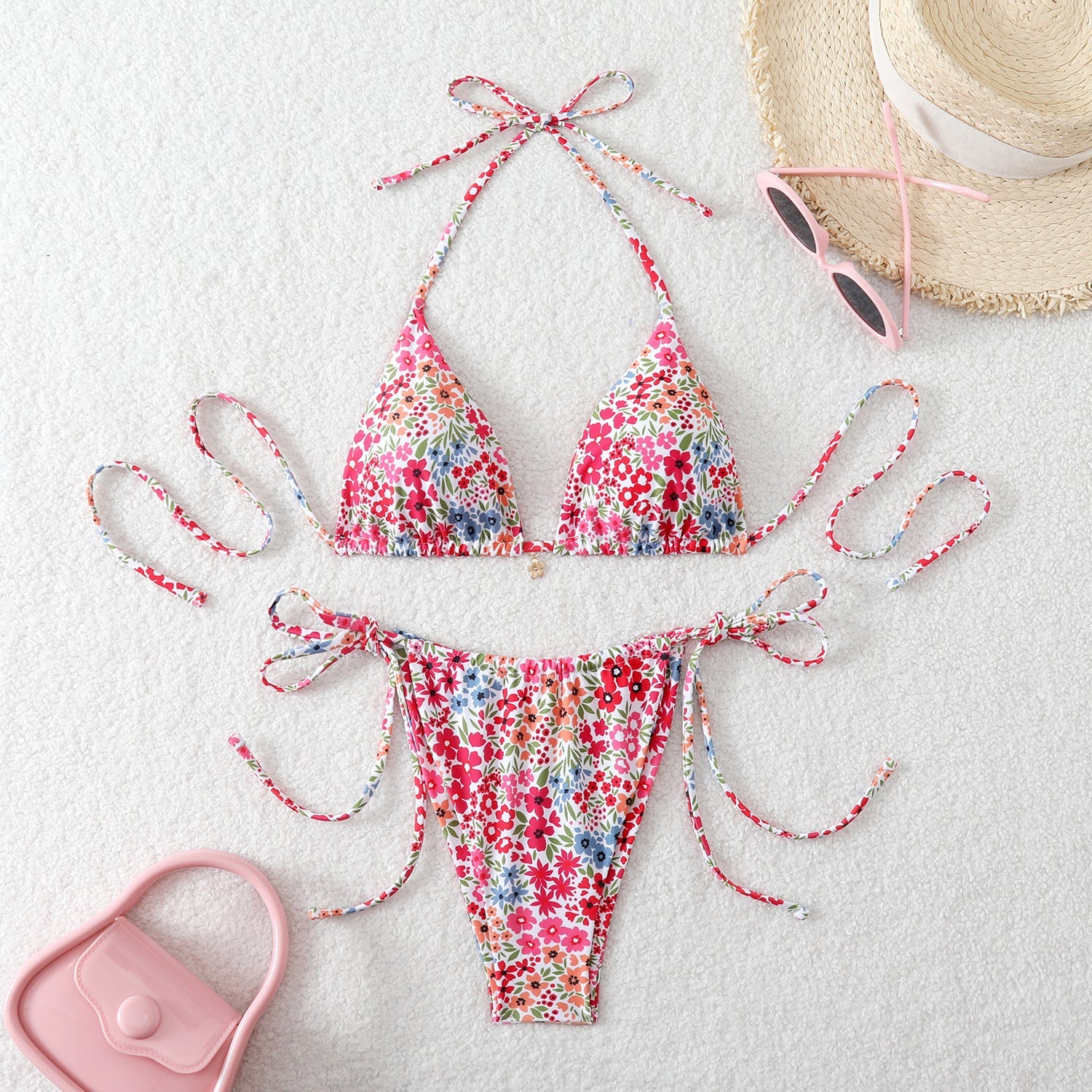 Damen Triangel-Bikini mit verspieltem Kirschmuster R&B