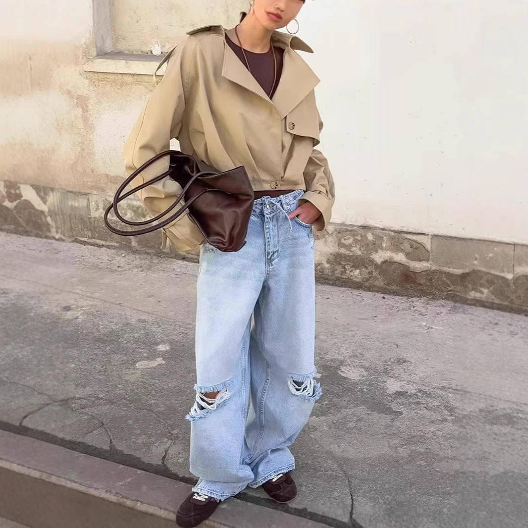 Damen Trendige Cropped Trenchjacke mit innovativen Ärmeln R&B