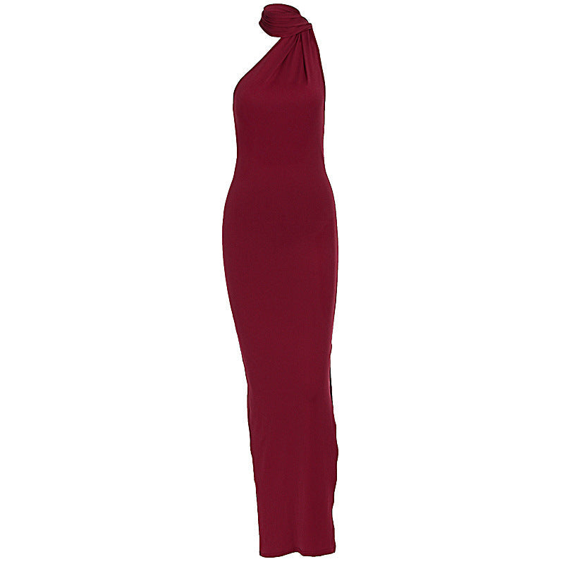 Damen Elegantes Maxikleid mit innovativem Wickeldesign und asymmetrischem Halterhals R&B