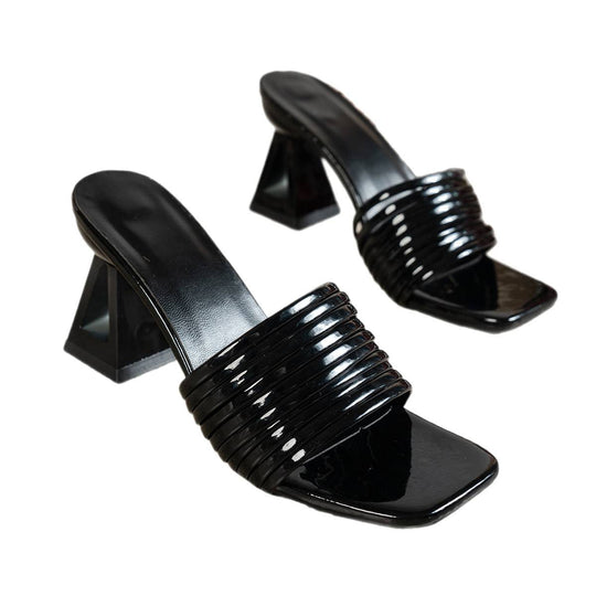 Damen elegante Sandaletten mit strukturiertem Riemendesign und blockiertem Absatz R&B