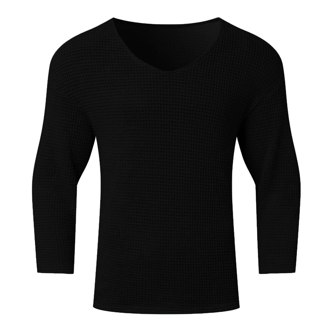 Herren nan strukturiertes Waffelstrick-Langarmshirt mit V-Ausschnitt und wärmendem Thermoeffekt R&B