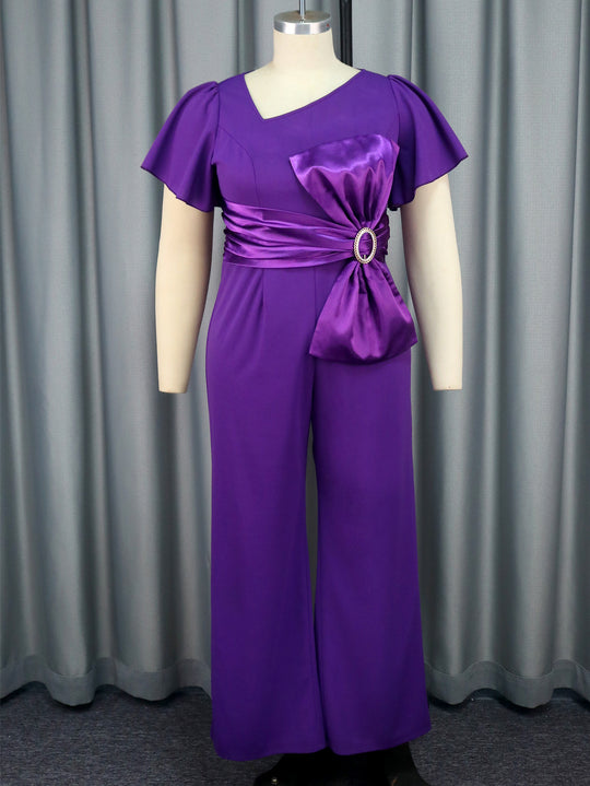 Damen eleganter Jumpsuit mit dekorativer Schleifenapplikation R&B
