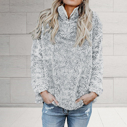 Damen Flauschige Fleece-Pulloverjacke mit hohem Kragen und Reißverschluss R&B