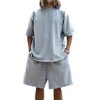Herren nan oversized Loungewear-Set mit Boxy-Shirt Kordelbund-Bermuda und weichem Baumwollmix R&B