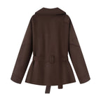 Damen elegante Wildlederjacke mit Taillengürtel R&B
