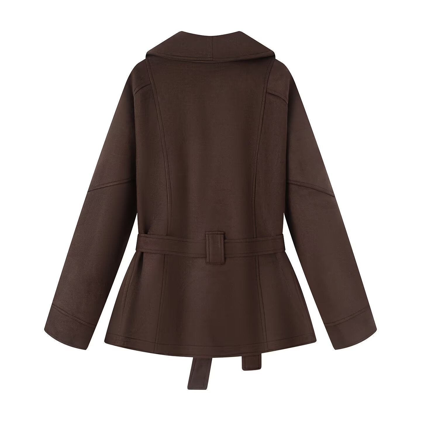 Damen elegante Wildlederjacke mit Taillengürtel R&B
