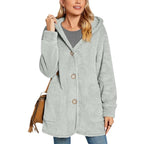 Damen kuschelige Oversized-Jacke mit Kapuze und praktischen Taschen R&B
