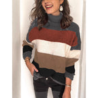Damen modischer Strickpullover mit lässigem Rollkragen und farbiger Blockgestaltung R&B