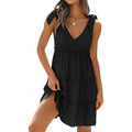 Damen lässiges V-Ausschnitt-Kleid mit Rüschendetails und verstellbaren Trägern R&B