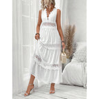 Damen romantisches Maxikleid mit Spitzenapplikationen und punktiertem Design R&B