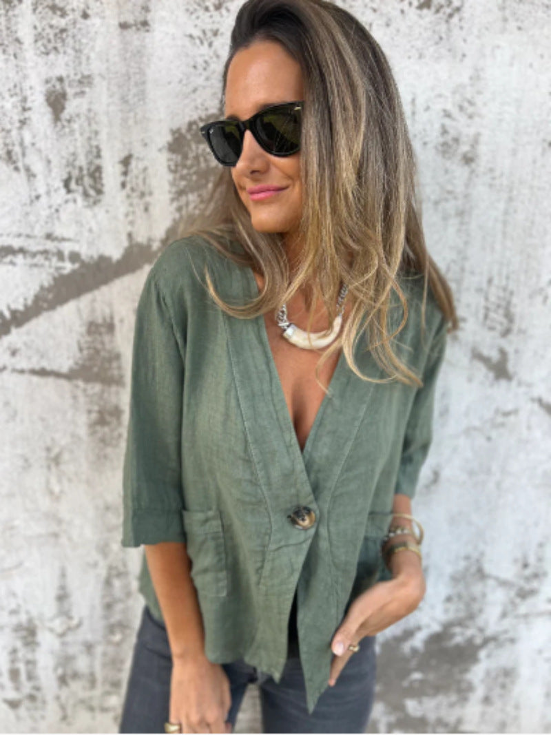 Damen Leichtes Leinenblazer mit kurzer Arm R&B